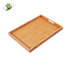 Melamine bottom wooden food bamboo fiber serving tray with handle