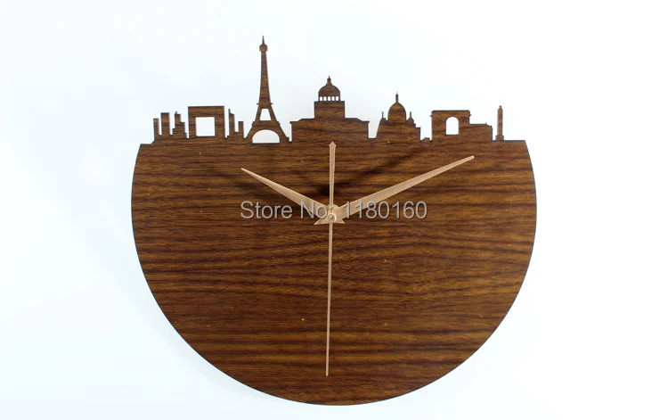 Eternal France,romantic Paris,Eiffel Tower,Paris building 3D hollow wooden wall clock,muted vintage European-style home decor
