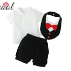 Formal baby boys clothes summer cotton baby clothes sets 3pcs shorts+shirts+baby bib