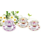 color glass cups and saucers,sunflower embossed glass mug tea cup set
