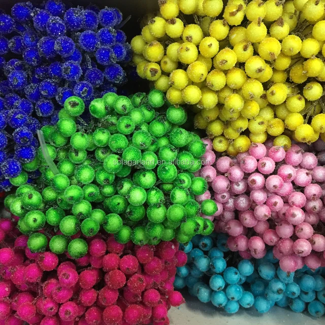 lot of colorful 12 mm frosted artificial berry stamen bunch