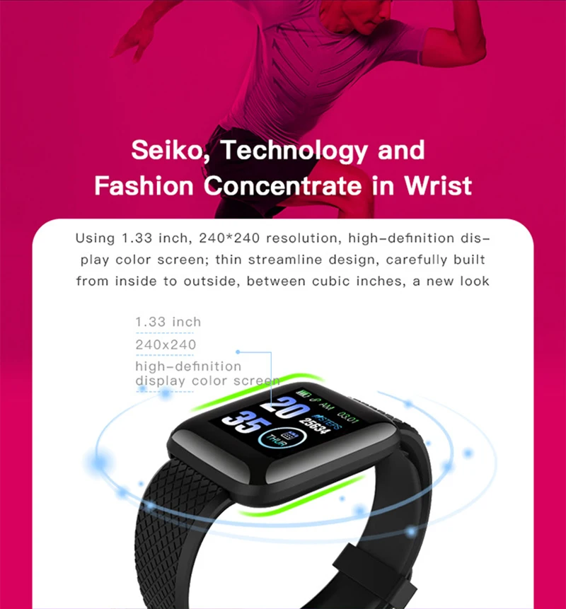 Warmwave 116 PLUS Color Screen Smart Bracelet Watch Heart Rate Blood Pressure Monitoring IP67 Waterproof Wrist Band - ANKUX Tech Co., Ltd