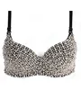 Silver Beading Punk Vintage Clubwear For Girls Beach To Wear Out Back Buckle Closure Party Wear Girl Black Sexi Bra