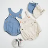 2019 summer infant boys girls baby light color denim romper with hat two-piece suit