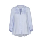 Latest light blue shirts long sleeve woman top casual Solid pleated front short and long back mature lady blouse & top