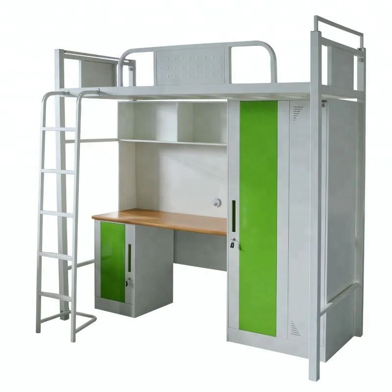 Dorm Bed With Locker Student Bunk Bed With Study Table Metal Bunk