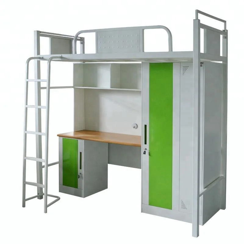 Dorm Bed With Locker Student Bunk Study Table Metal Desk