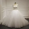 Amanda Novias High-end Long Sleeve Lace Applique Crystal Belt Fluffy Ball Gown Wedding Dress
