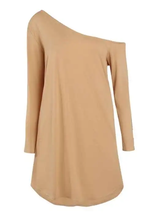 New Autumn style 2015 women's fashion sexy fashion natural color casual irregular oblique strapless long-sleeved dress