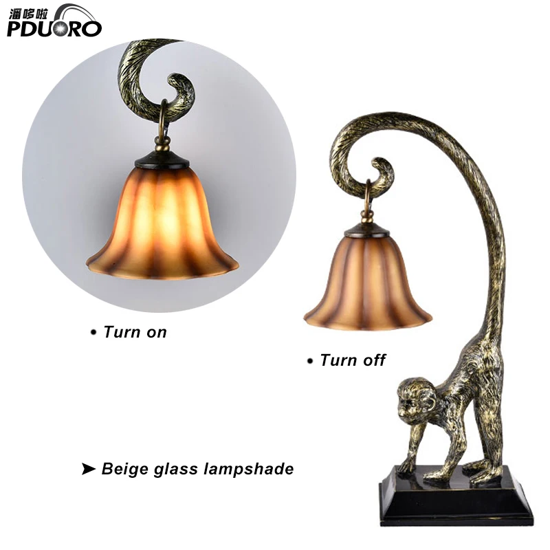 Wholesale desk table lamp, glass shade Indoor Decorative table lamp, African style monkey table lamp
