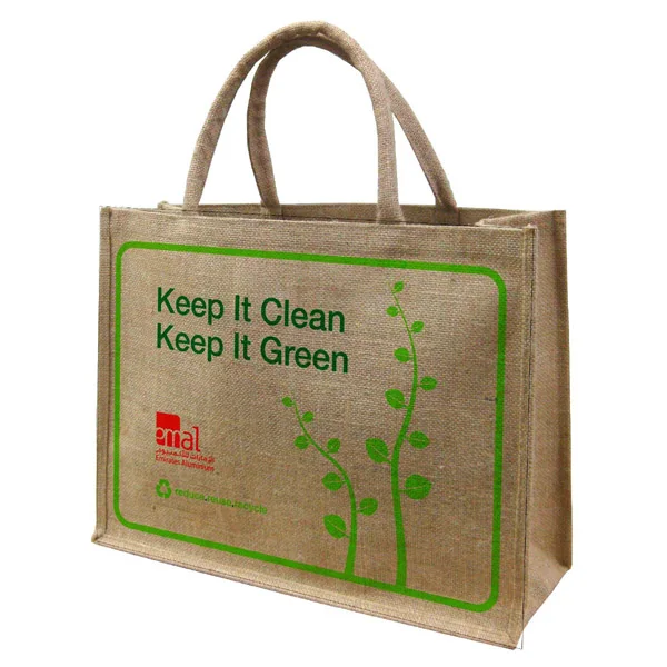 wholesale fashion cheap printed natural small handle jute bag