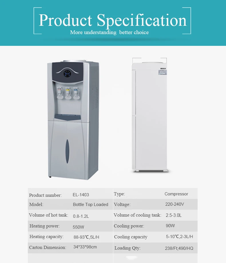 Classic Type 5 Gallon Compressor 3 Tap Water Dispenser Water Cool