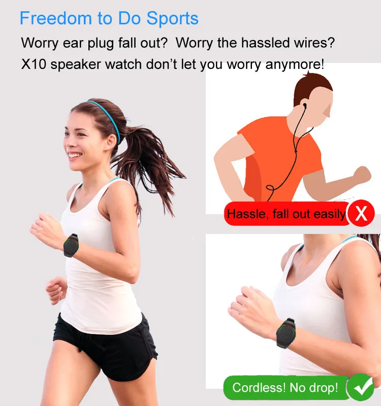 X10 Waterproof LED Zello Bluetooth Speaker Watch MP3 Music Player PTT Bracelet Mini Wearable Wireless Portable Bluetooth Speaker - ANKUX.COM
