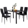 5 Piece Kitchen Dining Table Set with Glass Table Top Leather Padded 4 Chairs and Metal Frame Table