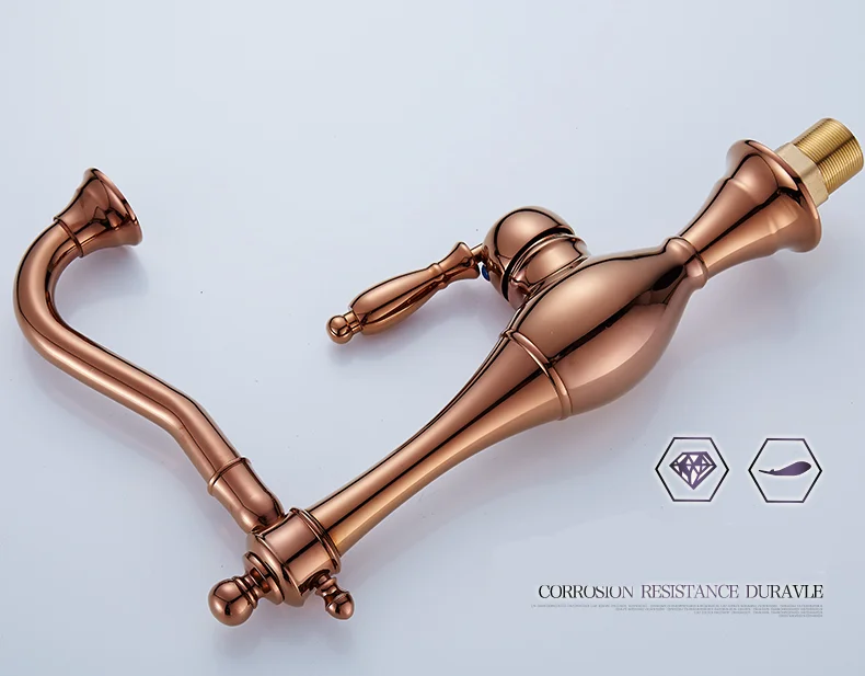 Single Handle Deck Mounted Rose Gold Brass Bathroom Basin Mixer Tap