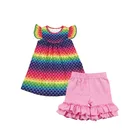 fish scales print girl dress and Pleat shorts baby summer clothes 2 pieces sets
