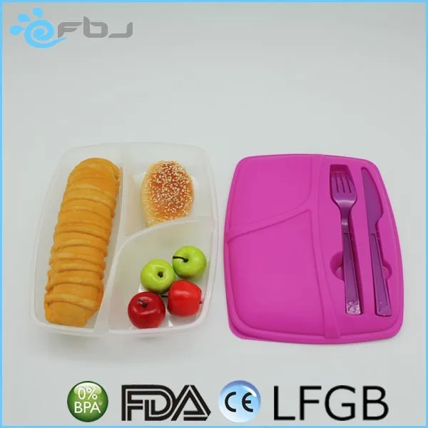 Colorful Plastic Bento Lunch Box With Cutlery
