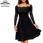 2017 Fashion Long Sleeves Sexy Elegant Hollow Lace Evening Women Dresses