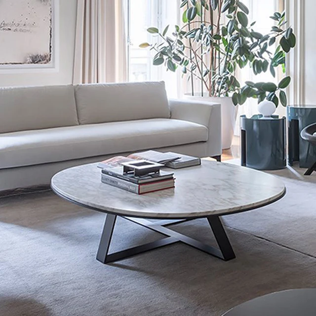 Living room furniture GLT003 round shape marble coffee table set