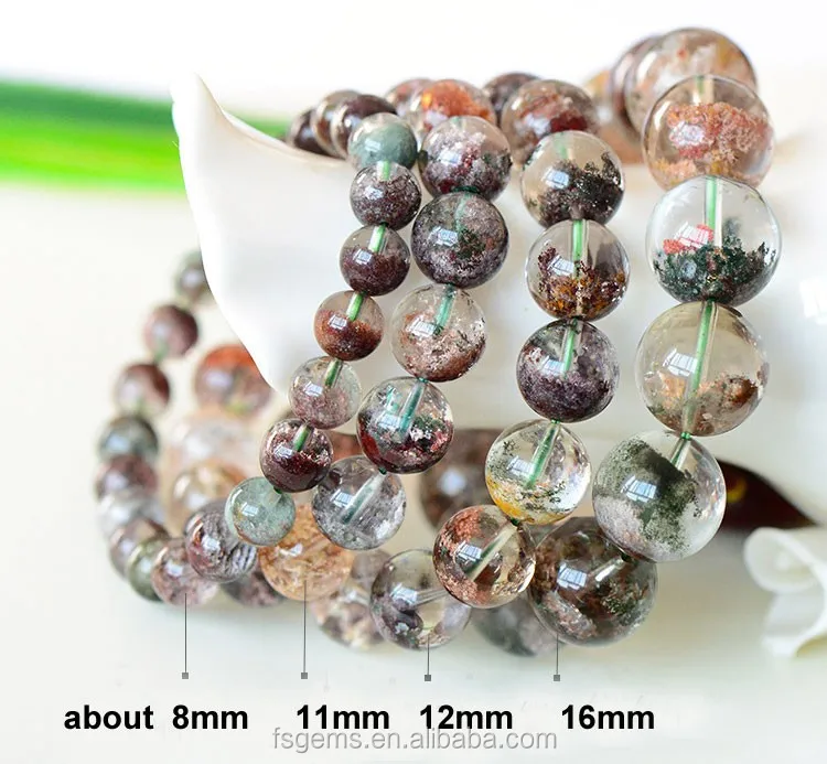 Natural Multicolor Round and Star Shaped Rutilated Quartz Bracelet Green Mineral Gemstones