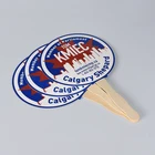 Paper Fan Promotion Gifts Custom Print Paper Board Fan Mini Long Wooden Handle Paper Hand Fan For Advertising