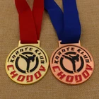 Imitation gold color ink metal medallion and ribbon