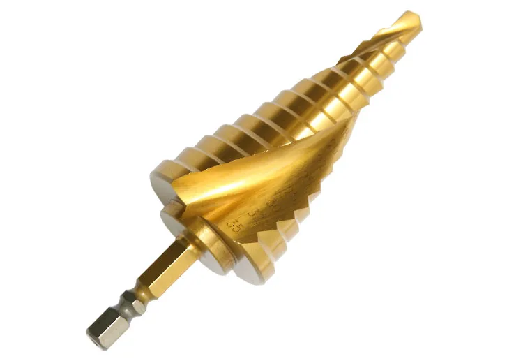 Metric Size Titanium Coating Double R Shank Spiral Flute HSS Step Drill Bit for Metal Tube Sheet Drilling