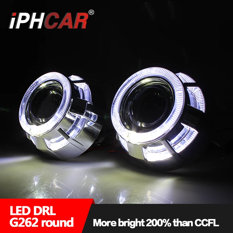 Iphcar doble Ángel lente ojos proyector 2.5 pulgadas cristal Led Drl halo anillos Bi-Xenon HID lente del proyector de luz