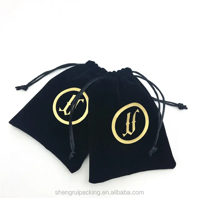 gold,velvet drawstring jewelry pouch bag,black plush velvet gift