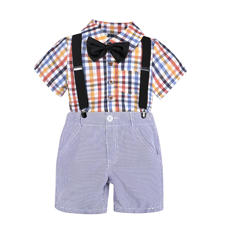Costume Bébé Garçon 2 Pièces - Chemise Manches Courtes Avec Bretelles - Tenue Élégante Pour Cérémonie