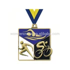Cheap Promotion Pressed Convex Square Bronze Electroplated Metal Tungsten White Nickel Triathlon medallion