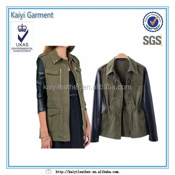 Tuta Sportiva del cappotto Verde Militare Faux PU Custodia in pelle Giacca Canadese