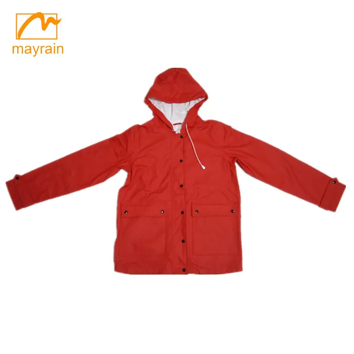 red heavy duty women pu wind coat waterproof jacket