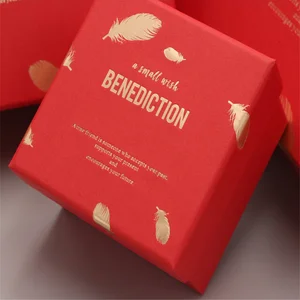 luxury red lid and bottom paper gift box with gold foil logo