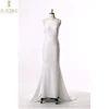 Mermaid Satin Halter Backless Sexy Simple Wedding Dresses Ruched Pleated Floor-Length Bridal Gown with Train