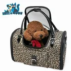Luxury leopard Travel Outdoor Pu Leather Portable Dog Bag with Purse