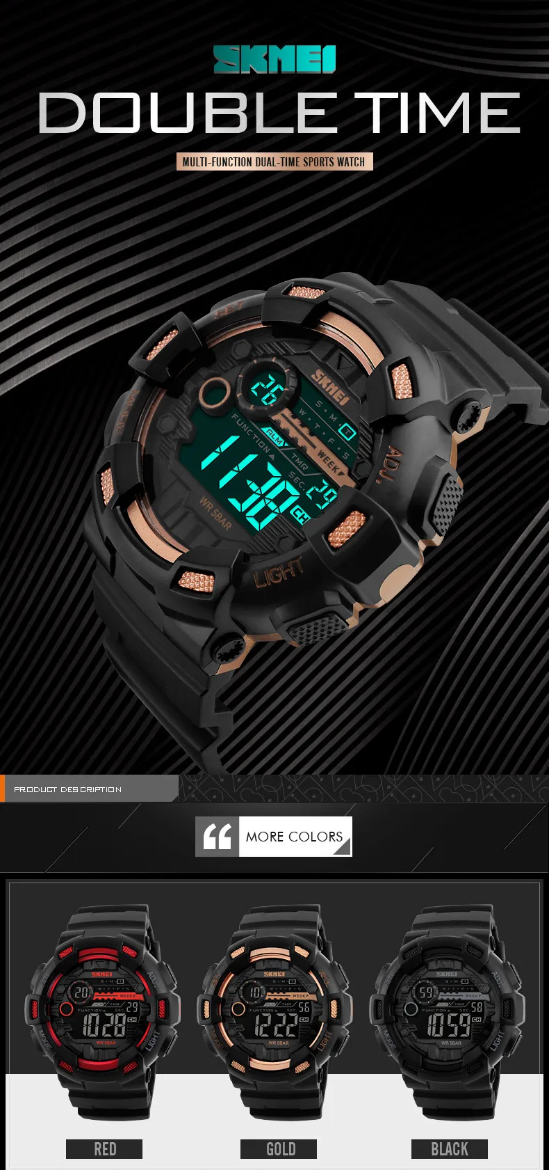 saat sport fashion digital hand clock stainless steel back water resistant digital watch