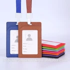 Pull-up leather Work Badge ID Card Holder With Lanyard