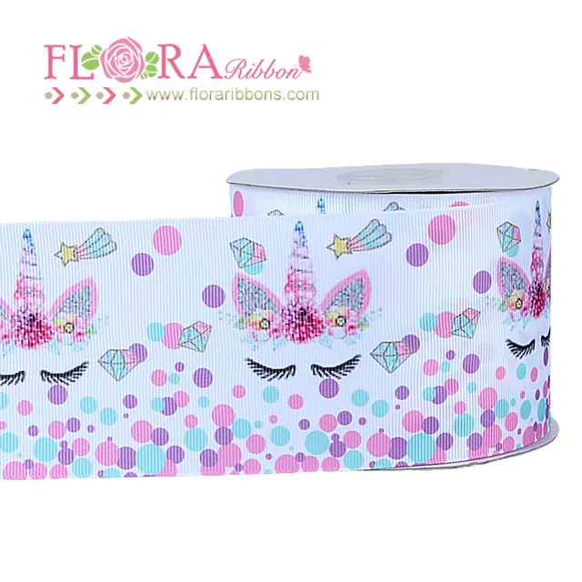 High quality 3 inch wide custom printed unicorn grosgrain ribbon