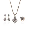 Fashion Turkish Crystal Rhinestone Geometric Pendant Jewelry Set Anniversary Party Women Necklace Earring Ring Set