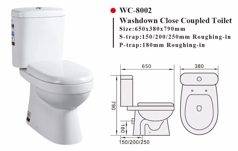 TwoPiece Washdown Watermark Toilet S/P Trap with GEBERIT or R&T