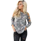 Long Sleeve Women Camo Print T shirt Fashion Ladies Cotton Tee In Stock