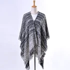 100%Acrylic boucle plaid shawl wrap ruana raw side