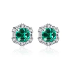 CZCITY Elegant Sterling Silver Green Gemstone Earrings Square Emerald Stud Earrings Jewelry