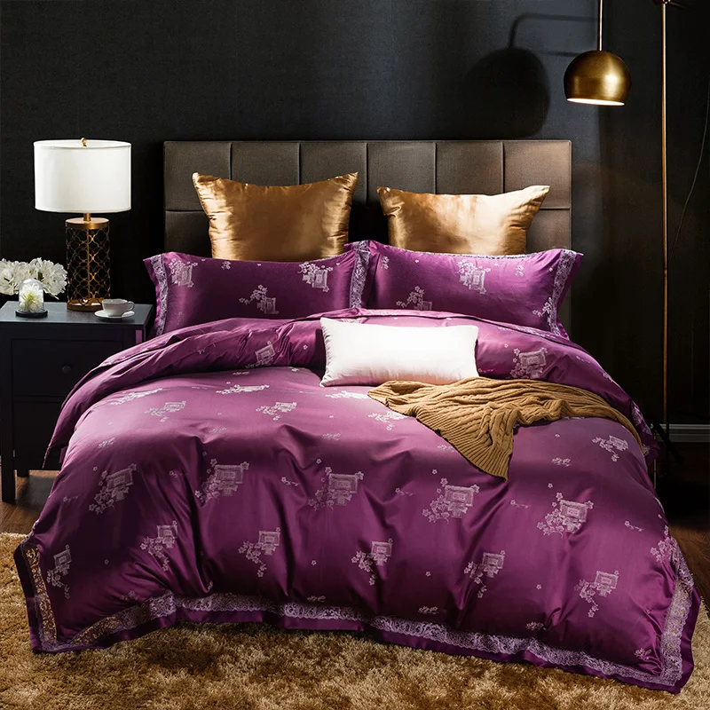 Waliicorners Tribute Silk Jacquard silver gray Luxury Royal Bedding set 4Pcs King Queen size bed sheet set Duvet cover pillow shams 18 WFG_1622