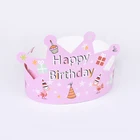 Customize Disposable White Cardboard Paper Party Decorations Supplies Crown Cap Happy Birthday Hat