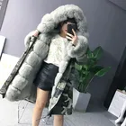 OEM service winter wear fur lining hoodie women long trench parka coat