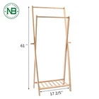 Bamboo Garment Portable Double Bar Clothes hanger Rack organizer with 2 Storage Box