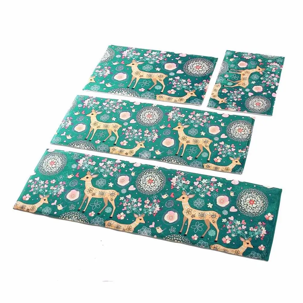 Comfortable Blue Deer Flowers Patterns Sofa Bedroom Carpet Environmental Protection Non-Slip Living Room Rug Home Use