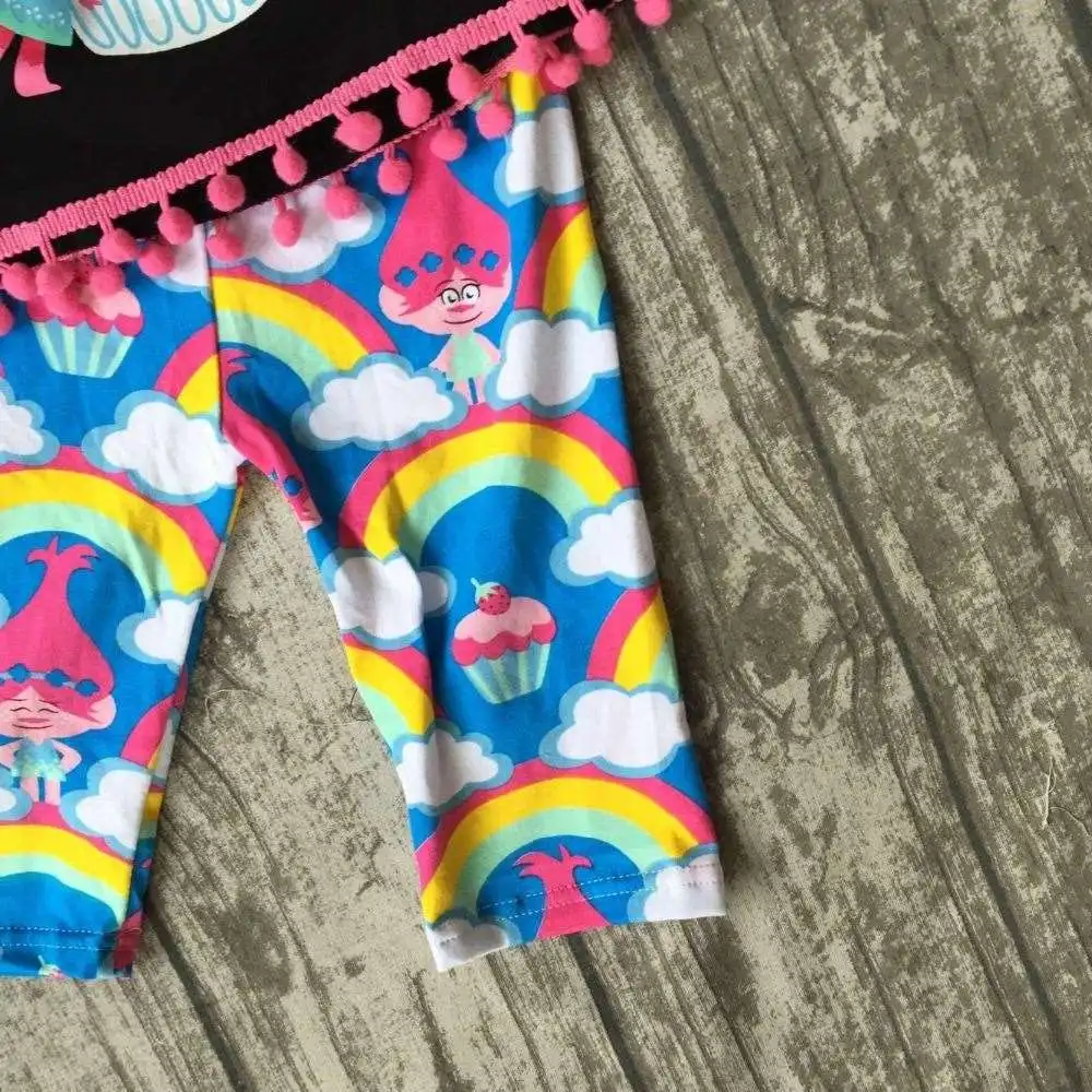 baby Girls Summer clothes girls children troll hair capcake outfits kids rainbow capri pants outfits with accessories
